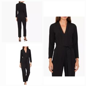 New Halogen Belted Waist V-Neck Long Sleeve Jumpsuit Black Size XXL